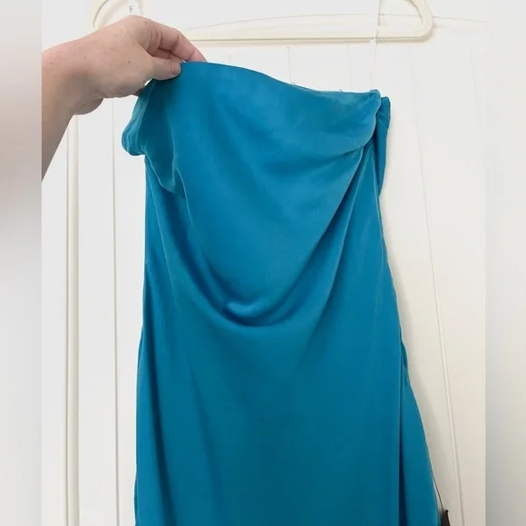 NWT Lulus Exquisite Excellence Turquoise Satin Strapless Maxi Dress - Picture 5 of 11